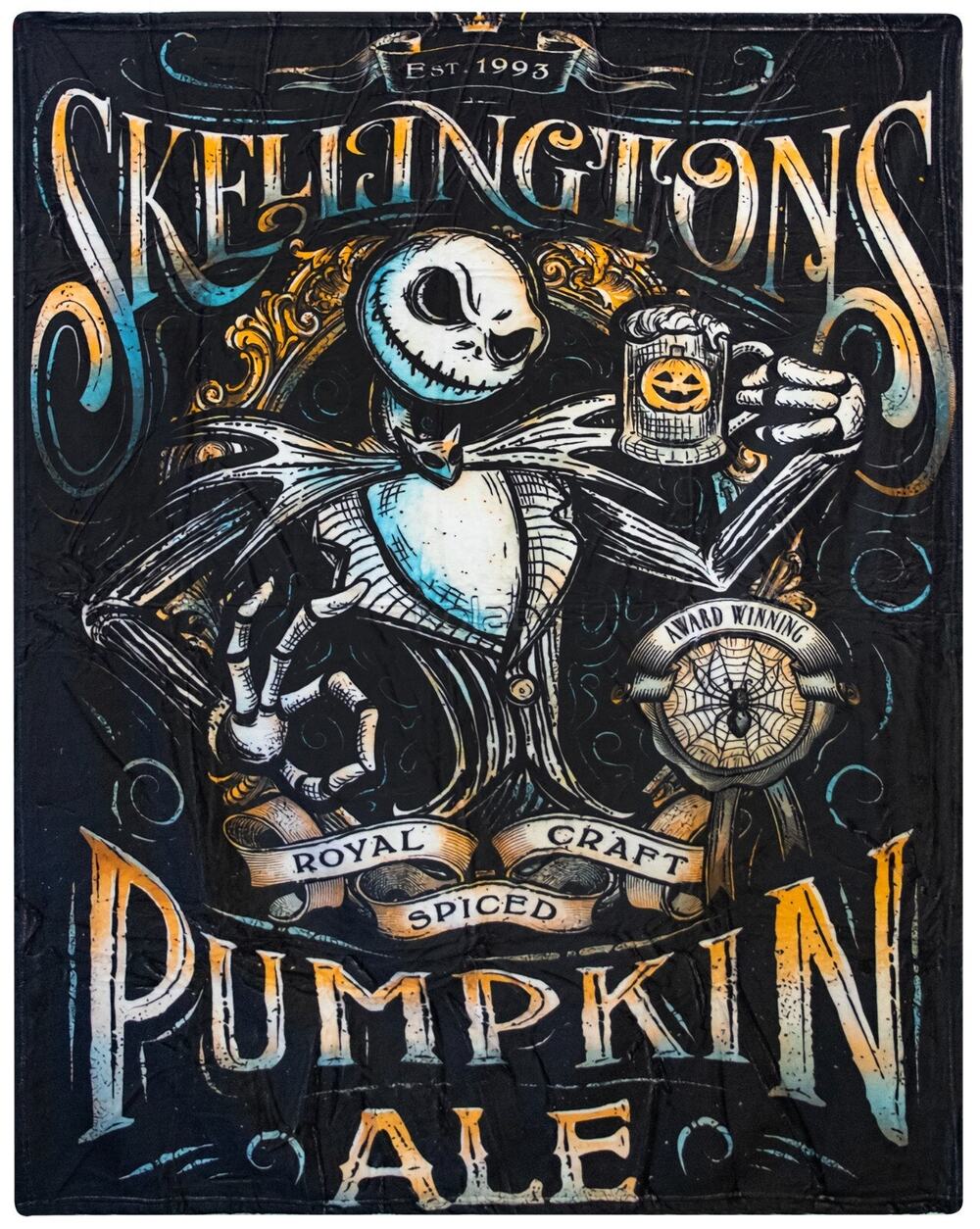 The Nightmare Before Christmas, Skellingtons Pumpkin Ale Throw Blanket 60x50 NEW